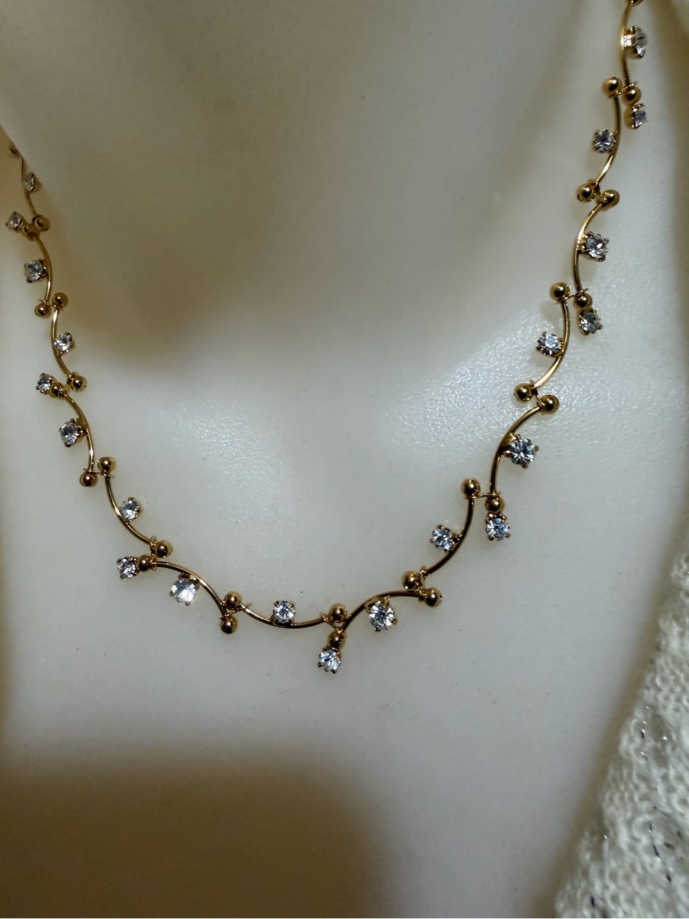 Vintage Monet Gold And Crystal Vine Necklace